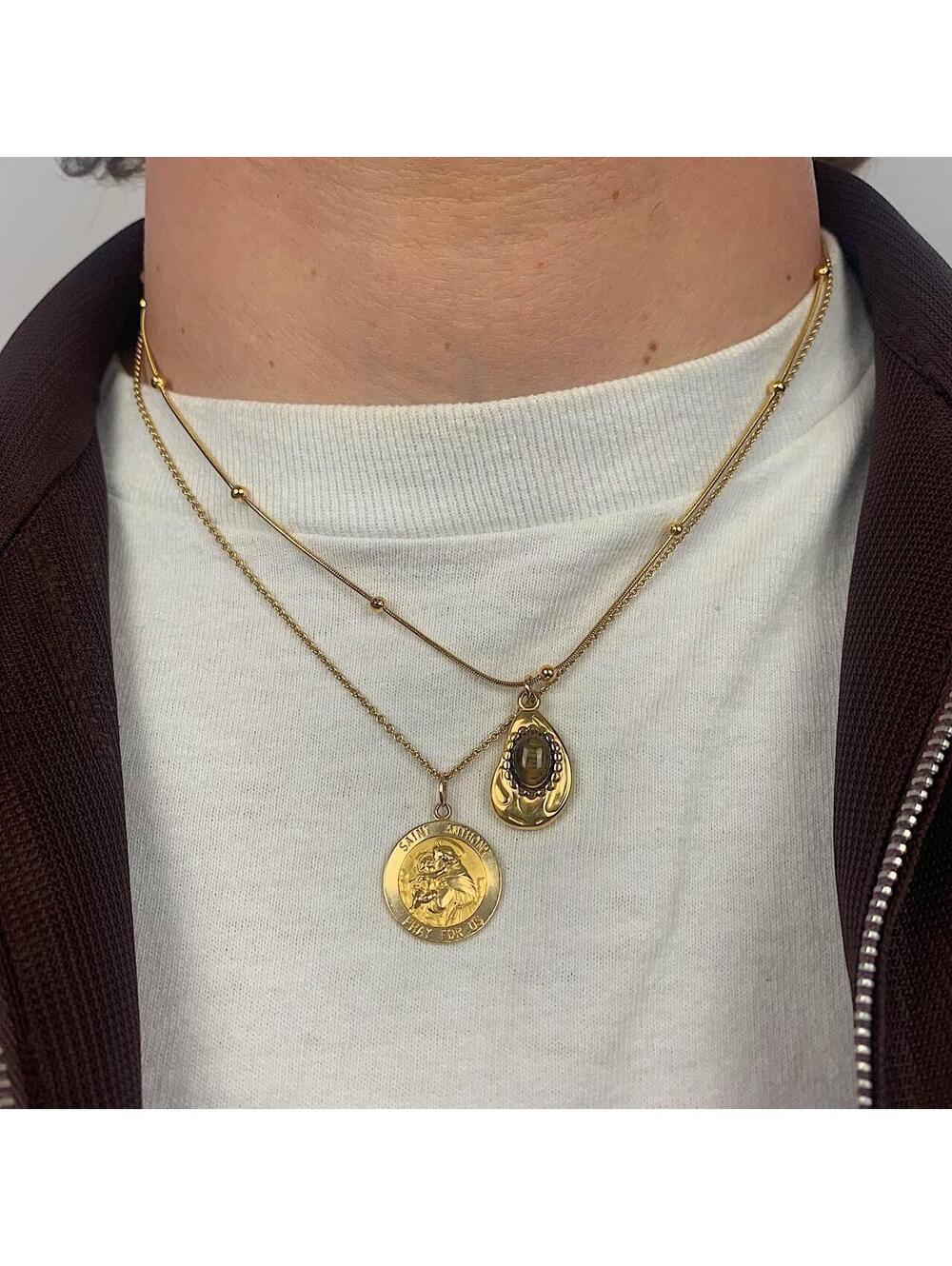 Minimalistic Vintage Style Tiger Eye Stone Gold plated stainless steel necklace - Picture 5 of 8